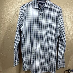 Tommy Hilfiger Blue Long Sleeve Cotton Check Slim Fit Formal Dress Shirt Mens 16